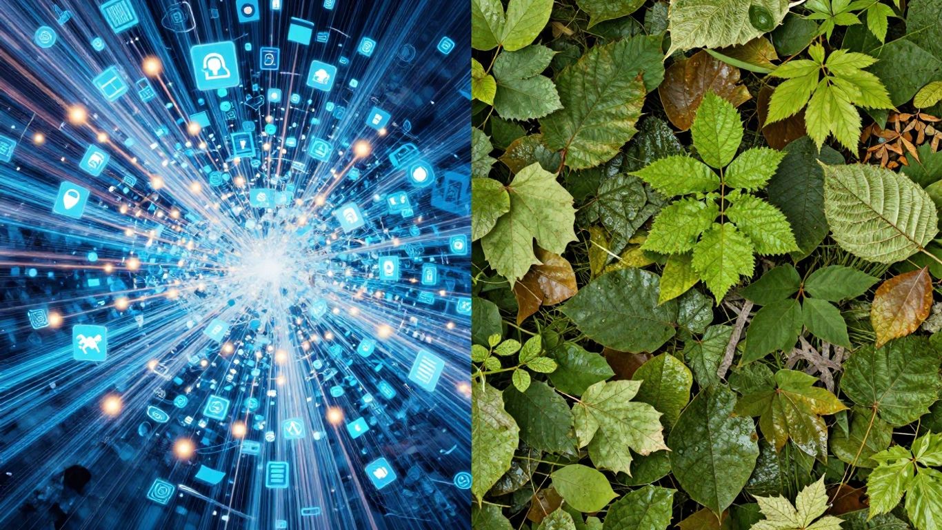 Caminhos digitais e naturais lado a lado.
