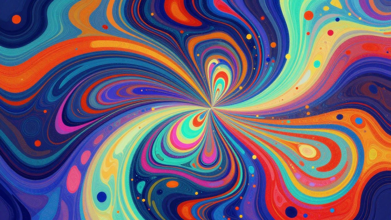 Arte digital abstrata com cores vibrantes e formas criativas.